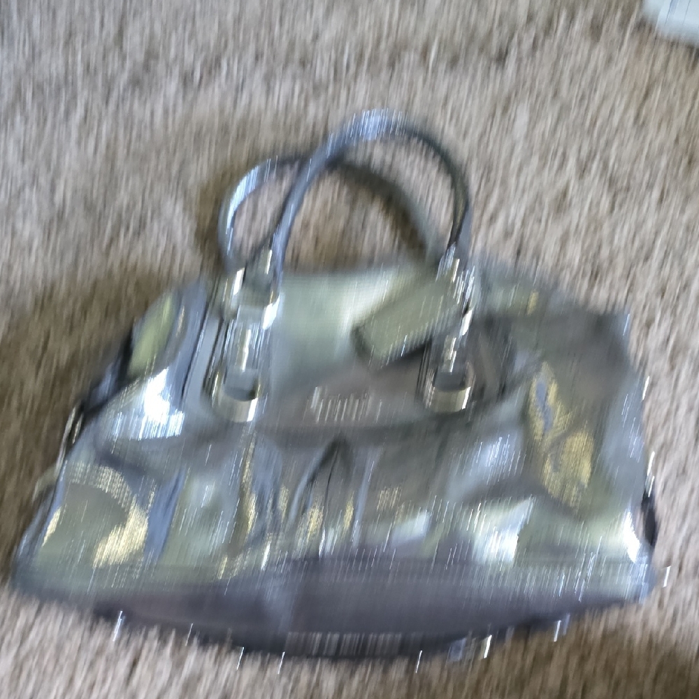 Coach Silver Satchel Bag with Glossy Finish